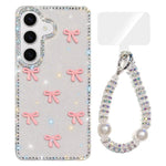 Custodia IMD con fiocco colorato scintillante e bracciale per Samsung Galaxy S25
