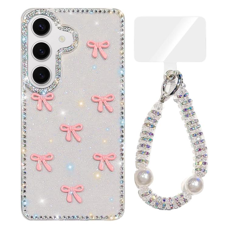 Custodia IMD con fiocco colorato scintillante e bracciale per Samsung Galaxy S25