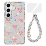 Custodia IMD con fiocco colorato scintillante e bracciale per Samsung Galaxy S25