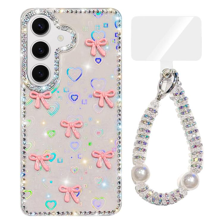Custodia IMD con fiocco colorato scintillante e bracciale per Samsung Galaxy S25