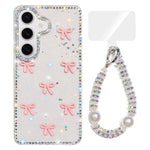 Custodia IMD con fiocco colorato scintillante e bracciale per Samsung Galaxy S25
