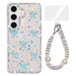 Custodia IMD con fiocco colorato scintillante e bracciale per Samsung Galaxy S25