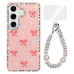 Custodia IMD con fiocco colorato scintillante e bracciale per Samsung Galaxy S25