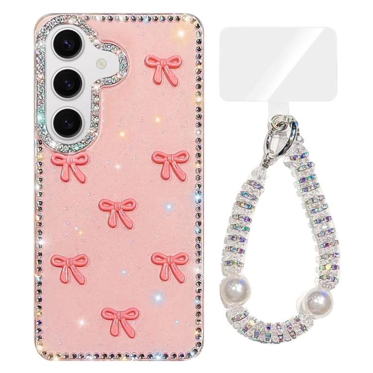 Custodia IMD con fiocco colorato scintillante e bracciale per Samsung Galaxy S25