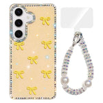 Custodia IMD con fiocco colorato scintillante e bracciale per Samsung Galaxy S25