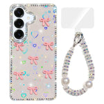 Custodia IMD con fiocco colorato scintillante e bracciale per Samsung Galaxy S25