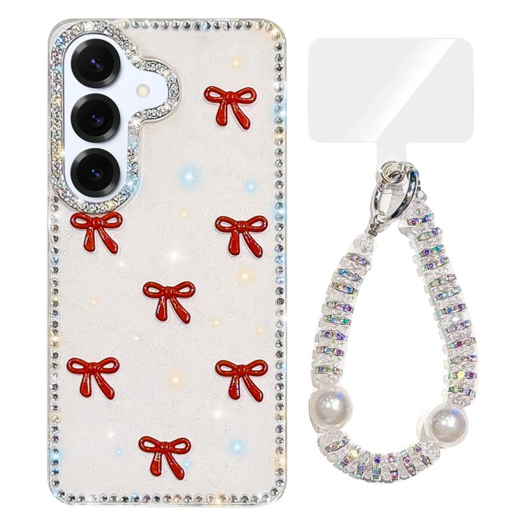 Custodia IMD con fiocco colorato scintillante e bracciale per Samsung Galaxy S25