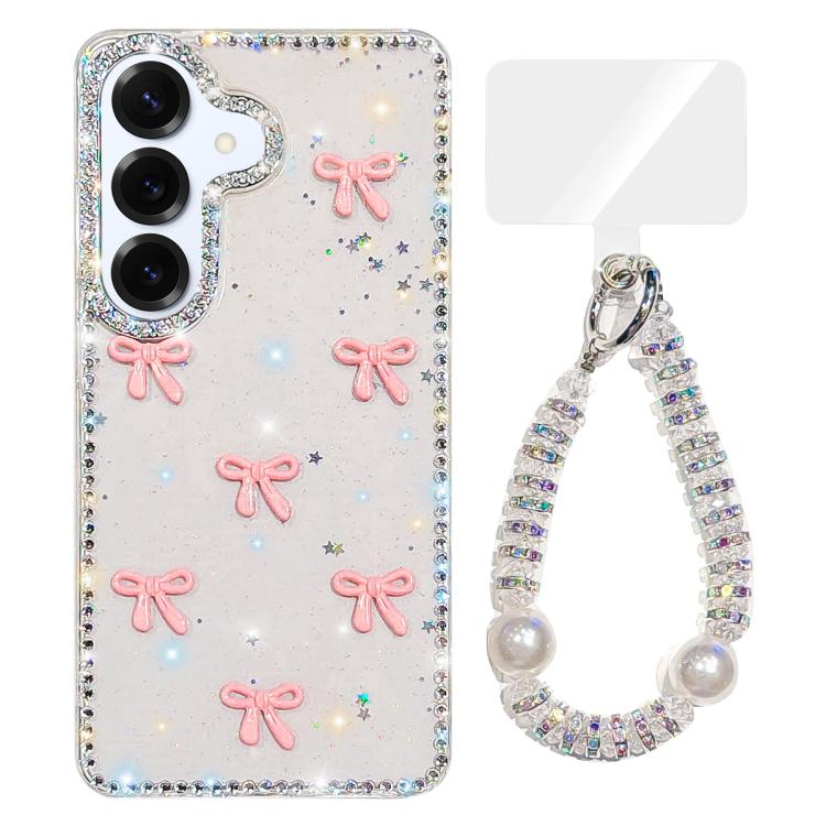 Custodia IMD con fiocco colorato scintillante e bracciale per Samsung Galaxy S25