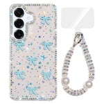 Custodia IMD con fiocco colorato scintillante e bracciale per Samsung Galaxy S25