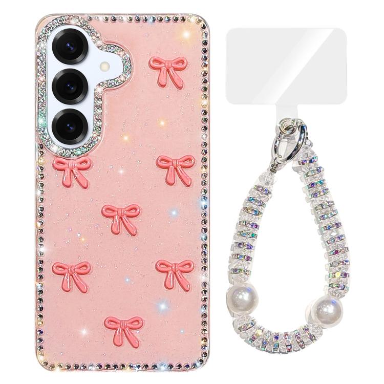 Custodia IMD con fiocco colorato scintillante e bracciale per Samsung Galaxy S25