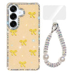 Custodia IMD con fiocco colorato scintillante e bracciale per Samsung Galaxy S25