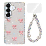Custodia IMD con fiocco colorato scintillante e bracciale per Samsung Galaxy S25