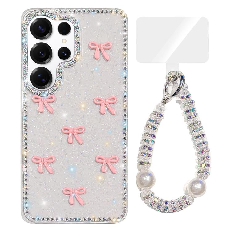 Custodia IMD con fiocco colorato scintillante e bracciale per Samsung Galaxy S25