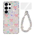 Custodia IMD con fiocco colorato scintillante e bracciale per Samsung Galaxy S25