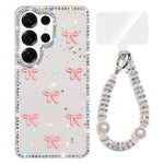 Custodia IMD con fiocco colorato scintillante e bracciale per Samsung Galaxy S25