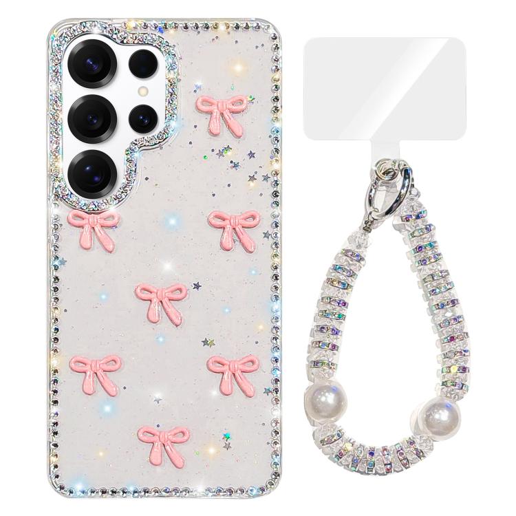 Custodia IMD con fiocco colorato scintillante e bracciale per Samsung Galaxy S25