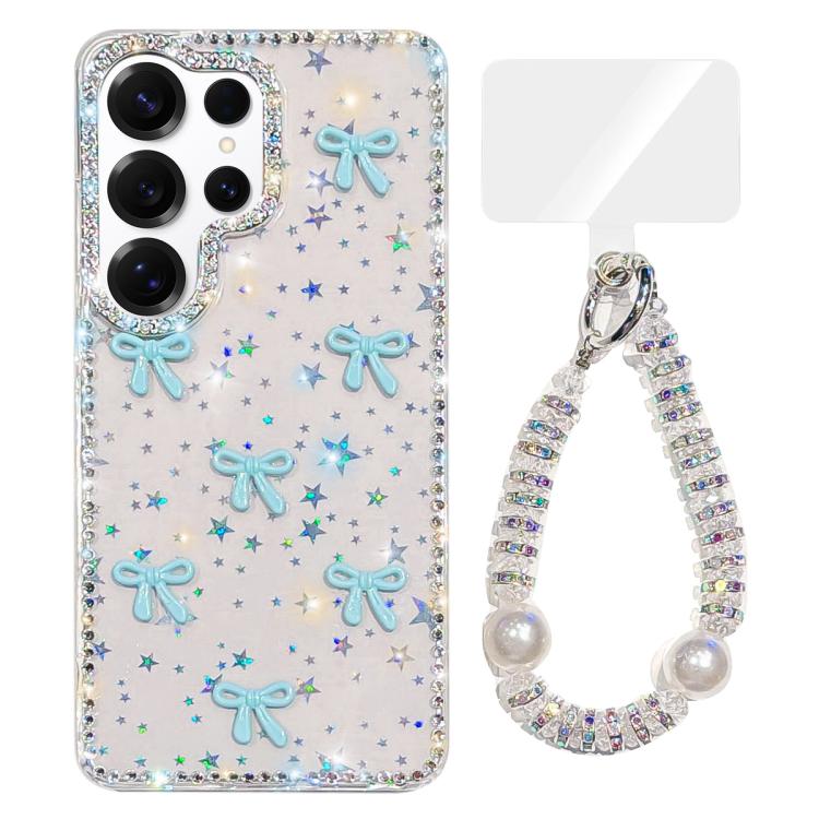 Custodia IMD con fiocco colorato scintillante e bracciale per Samsung Galaxy S25