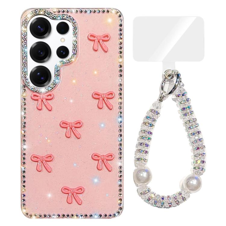 Custodia IMD con fiocco colorato scintillante e bracciale per Samsung Galaxy S25