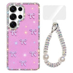 Custodia IMD con fiocco colorato scintillante e bracciale per Samsung Galaxy S25