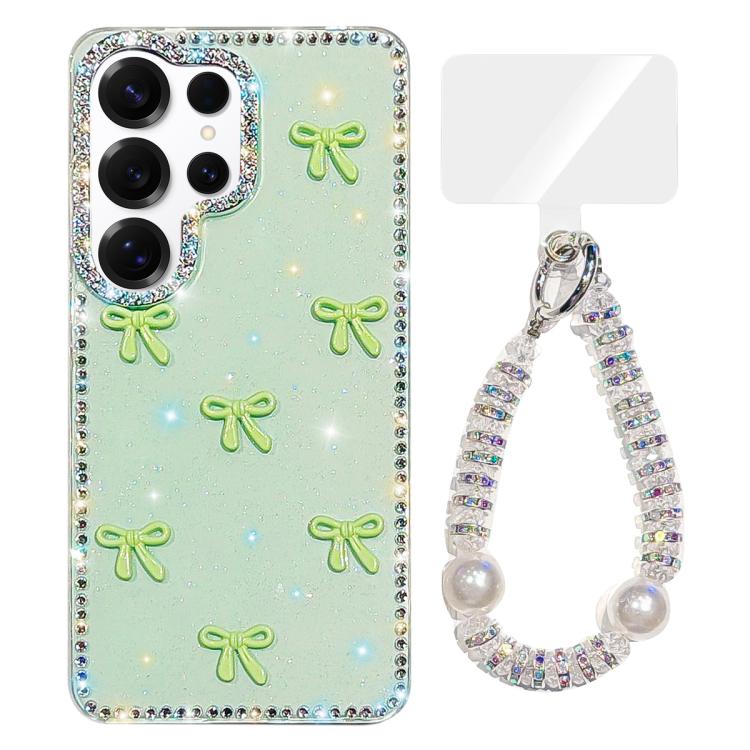 Custodia IMD con fiocco colorato scintillante e bracciale per Samsung Galaxy S25