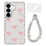 Custodia IMD con fiocco colorato scintillante e bracciale per Samsung Galaxy S26