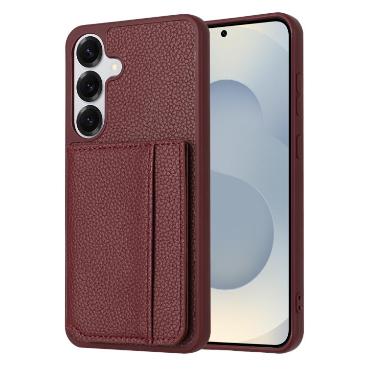 Porta carte magnetico con motivo litchi per Samsung Galaxy S26+, S26 Ultra, S26