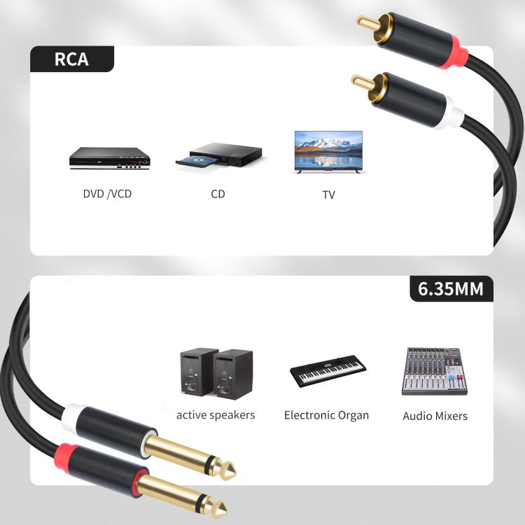 Cavo audio 2 RCA a 2 jack 6,35 mm maschio 1.5-5m