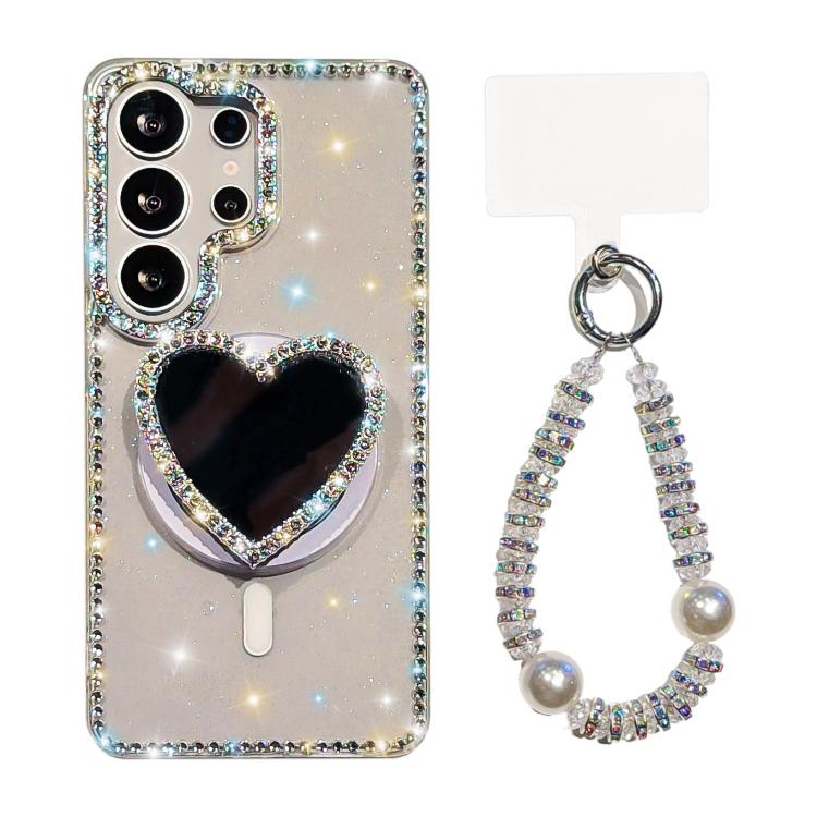 Custodia magnetica con ciondolo cuore scintillante per Samsung Galaxy S24+, S24