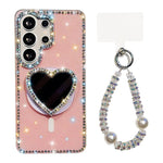 Custodia magnetica con ciondolo cuore scintillante per Samsung Galaxy S24+, S24