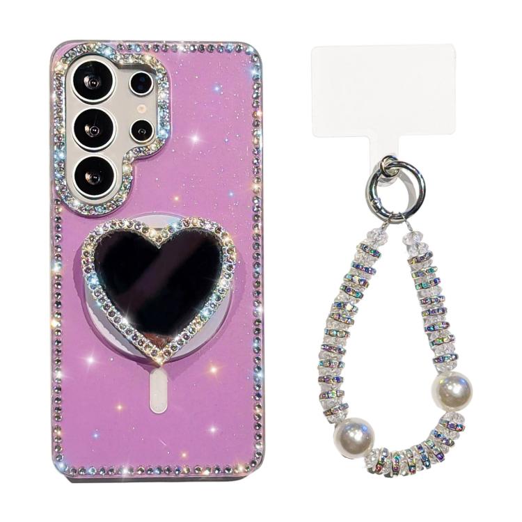 Custodia magnetica con ciondolo cuore scintillante per Samsung Galaxy S24+, S24