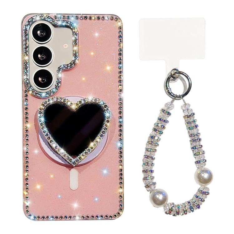 Custodia magnetica con ciondolo cuore scintillante per Samsung Galaxy S24+, S24