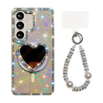 Custodia magnetica con ciondolo cuore e cinturino per Samsung Galaxy S25+, S25