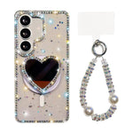 Custodia magnetica con ciondolo cuore e cinturino per Samsung Galaxy S25+, S25