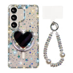 Custodia magnetica con ciondolo cuore scintillante per Samsung Galaxy S24+, S24
