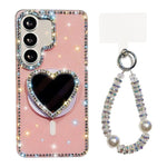 Custodia magnetica con ciondolo cuore scintillante per Samsung Galaxy S24+, S24