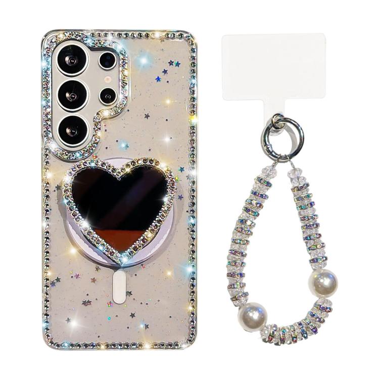 Custodia magnetica con ciondolo cuore e cinturino per Samsung Galaxy S25+, S25
