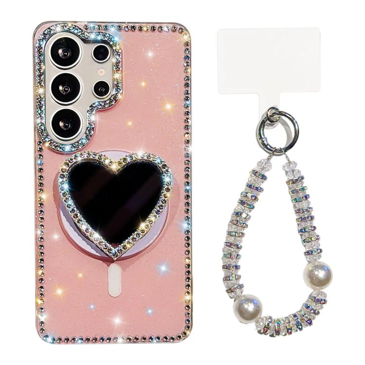 Custodia magnetica con ciondolo cuore e cinturino per Samsung Galaxy S25+, S25
