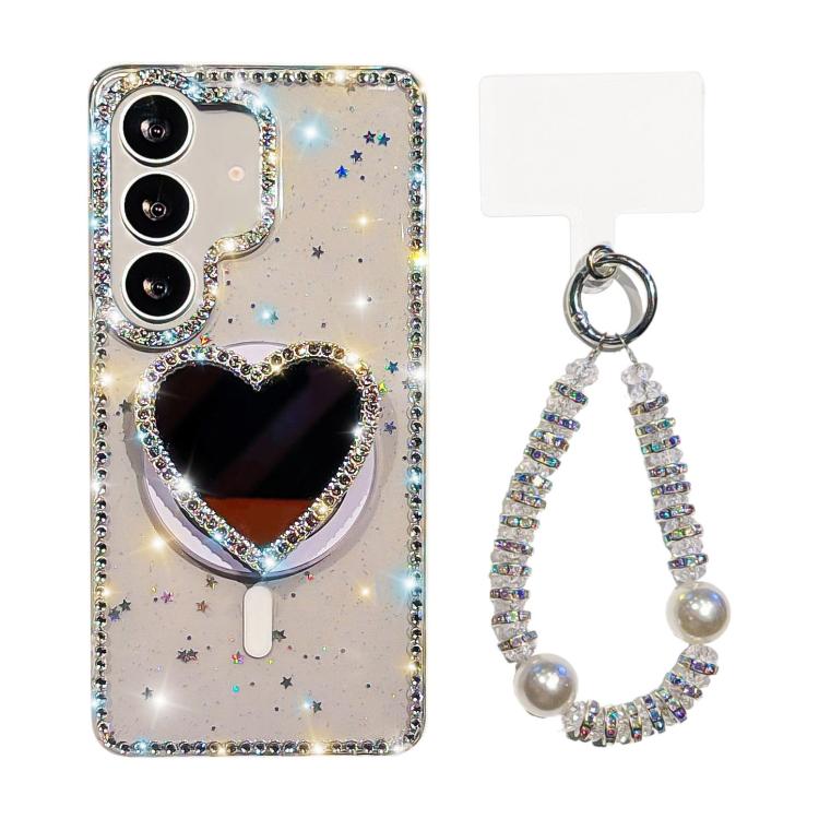 Custodia magnetica con ciondolo cuore e cinturino per Samsung Galaxy S25+, S25
