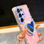 Custodia magnetica con ciondolo cuore e cinturino per Samsung Galaxy S25+, S25