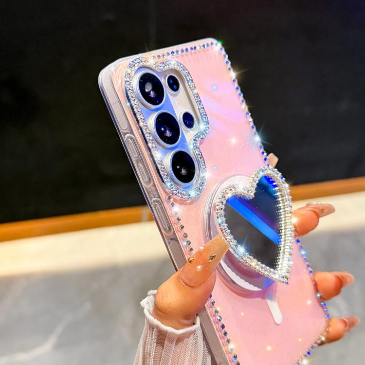 Custodia magnetica con ciondolo cuore e cinturino per Samsung Galaxy S25+, S25