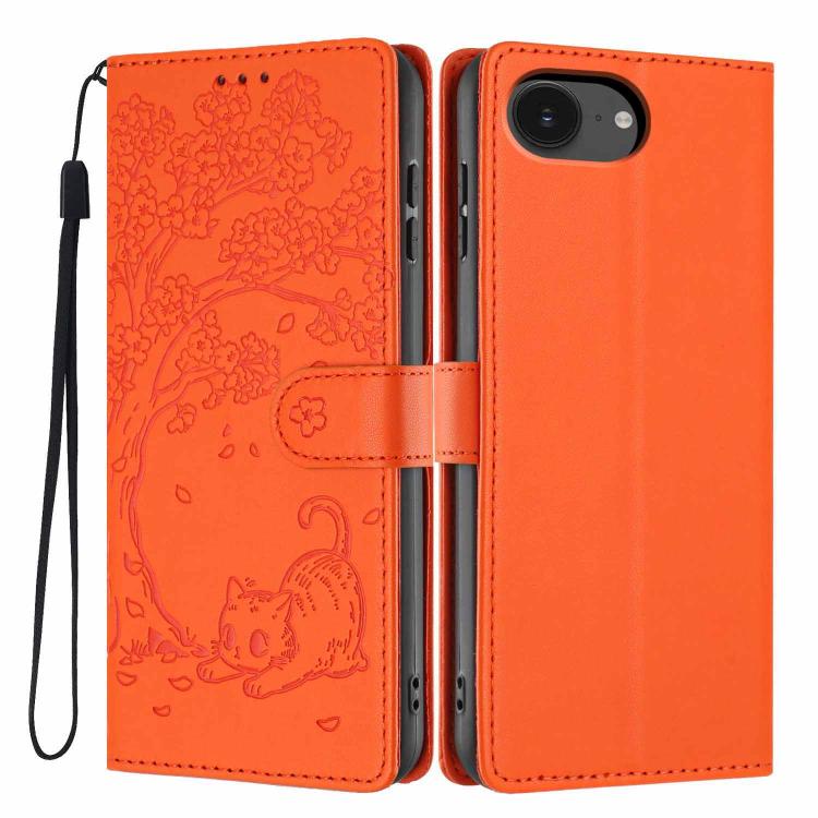 Custodia per telefono in ecopelle con stampa a rilievo di gatto sugli alberi, For iPhone 17e / 16e, For iPhone 17 Pro Max, For iPhone 17 Pro