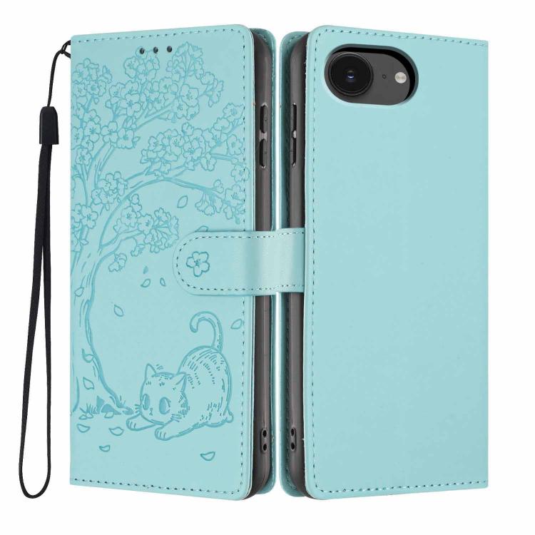 Custodia per telefono in ecopelle con stampa a rilievo di gatto sugli alberi, For iPhone 17e / 16e, For iPhone 17 Pro Max, For iPhone 17 Pro