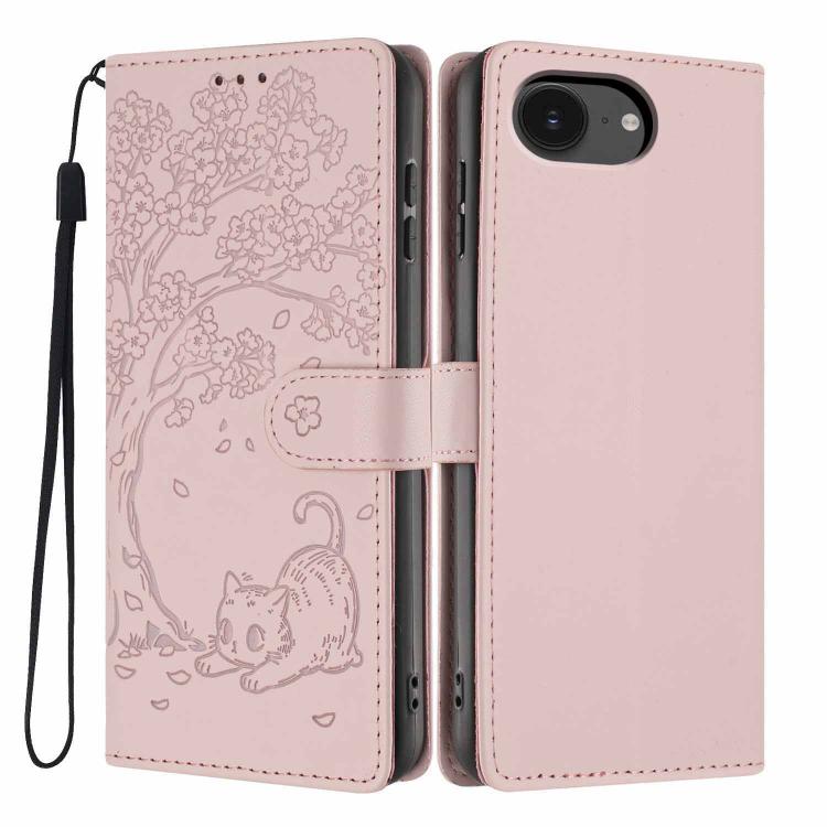 Custodia per telefono in ecopelle con stampa a rilievo di gatto sugli alberi, For iPhone 17e / 16e, For iPhone 17 Pro Max, For iPhone 17 Pro