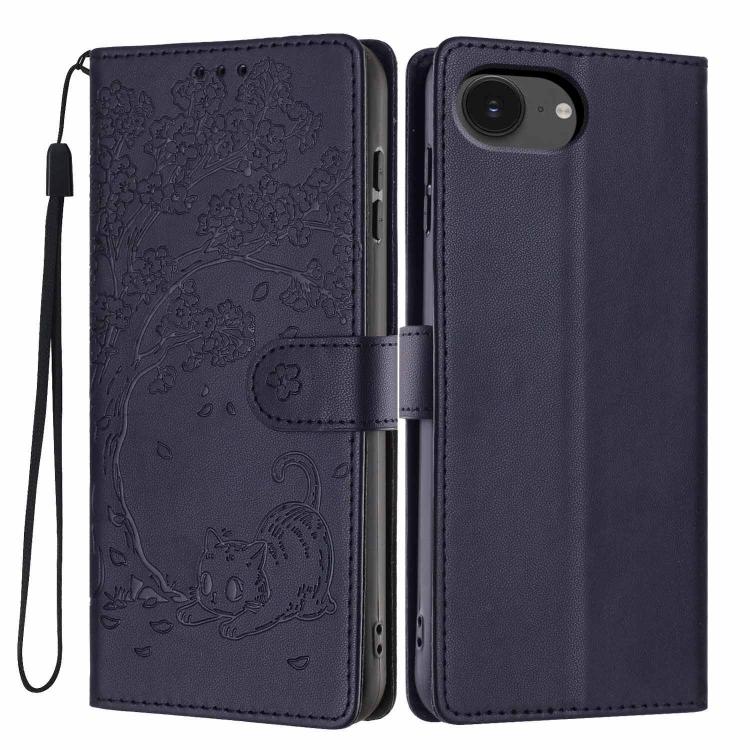 Custodia per telefono in ecopelle con stampa a rilievo di gatto sugli alberi, For iPhone 17e / 16e, For iPhone 17 Pro Max, For iPhone 17 Pro