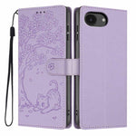 Custodia per telefono in ecopelle con stampa a rilievo di gatto sugli alberi, For iPhone 17e / 16e, For iPhone 17 Pro Max, For iPhone 17 Pro
