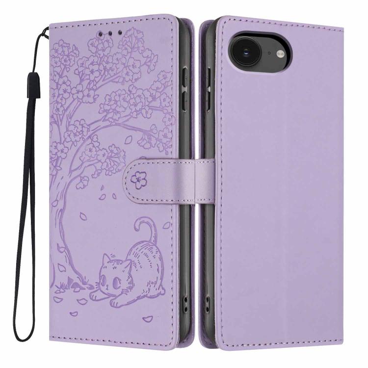 Custodia per telefono in ecopelle con stampa a rilievo di gatto sugli alberi, For iPhone 17e / 16e, For iPhone 17 Pro Max, For iPhone 17 Pro