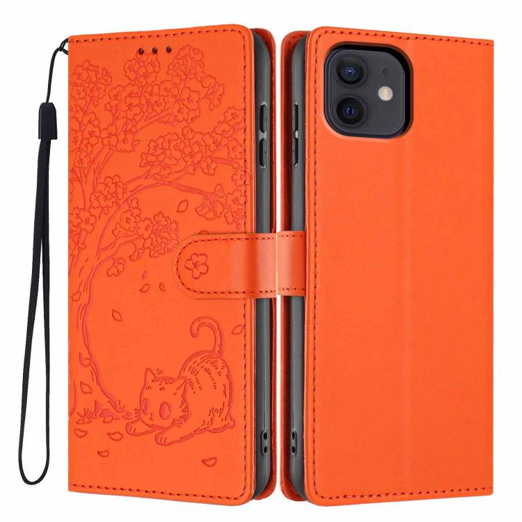 Custodia per telefono in ecopelle con stampa a rilievo di gatto sugli alberi, For iPhone 12 / 12 Pro, For iPhone 11 Pro Max, For iPhone 11