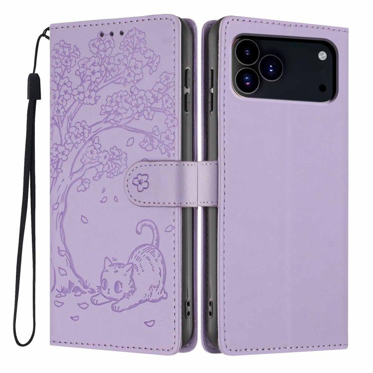 Custodia per telefono in ecopelle con stampa a rilievo di gatto sugli alberi, For iPhone 17e / 16e, For iPhone 17 Pro Max, For iPhone 17 Pro