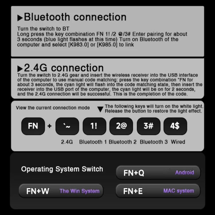 LINGBAO K98 Tastiera Wireless Gaming 101 Tasti