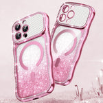 Custodia per telefono magnetica in TPU con glitter e cornice ondulata a forma di stella e diamante elettroplaccato., For iPhone 16 Pro, For iPhone 16